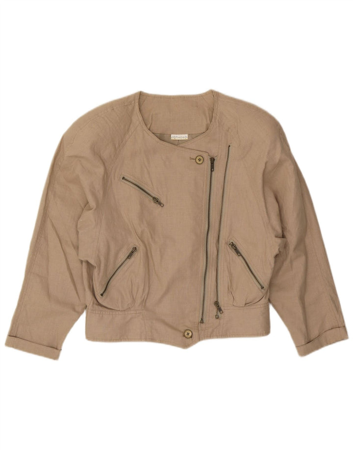 Giubbotto bomber da donna vintage IT 44 Biker in lino beige medio