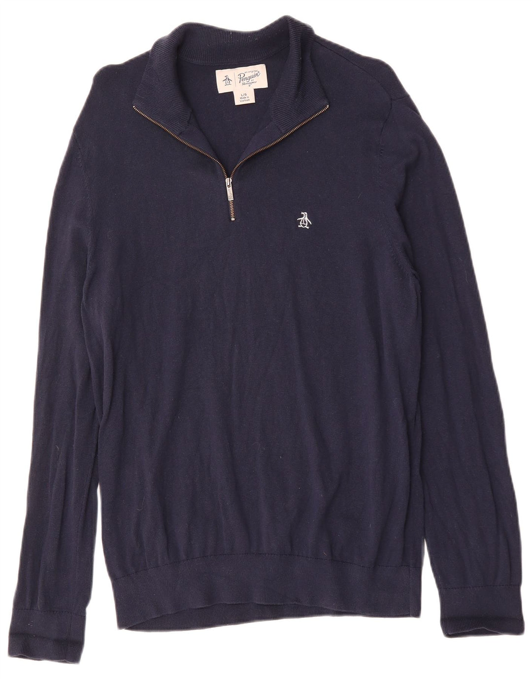Maglione da uomo con zip e collo Penguin, grande, in cotone blu navy