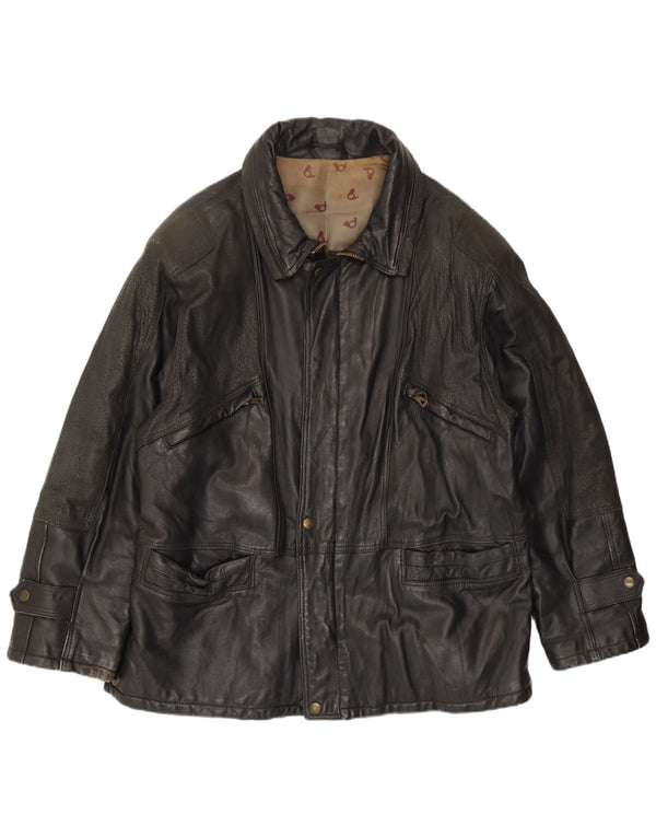 Giacca in pelle vintage da uomo IT 54 2XL Pelle nera