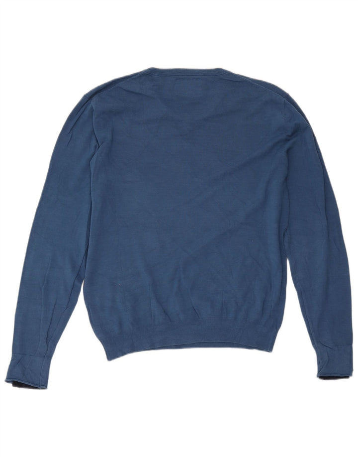 Guess Maglione da uomo con scollo a V grande in cotone blu