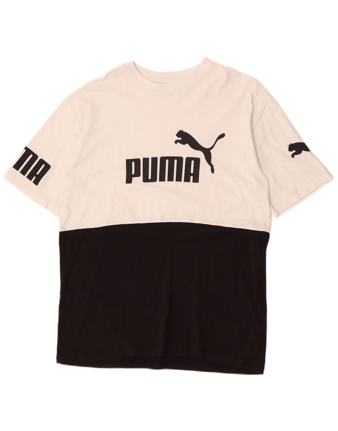 T-shirt grafica da uomo Puma Top in cotone color block medio nero