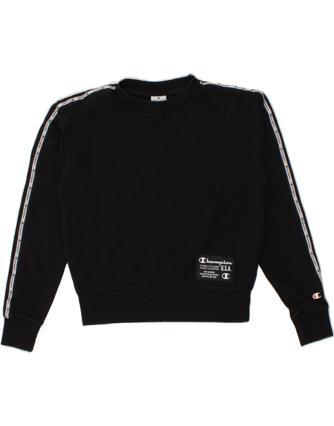 CHAMPION Womens Graphic Sweatshirt Jumper UK 10 Small Black Cotton Vintage Champion and Second-Hand Champion from Messina Hembry 
