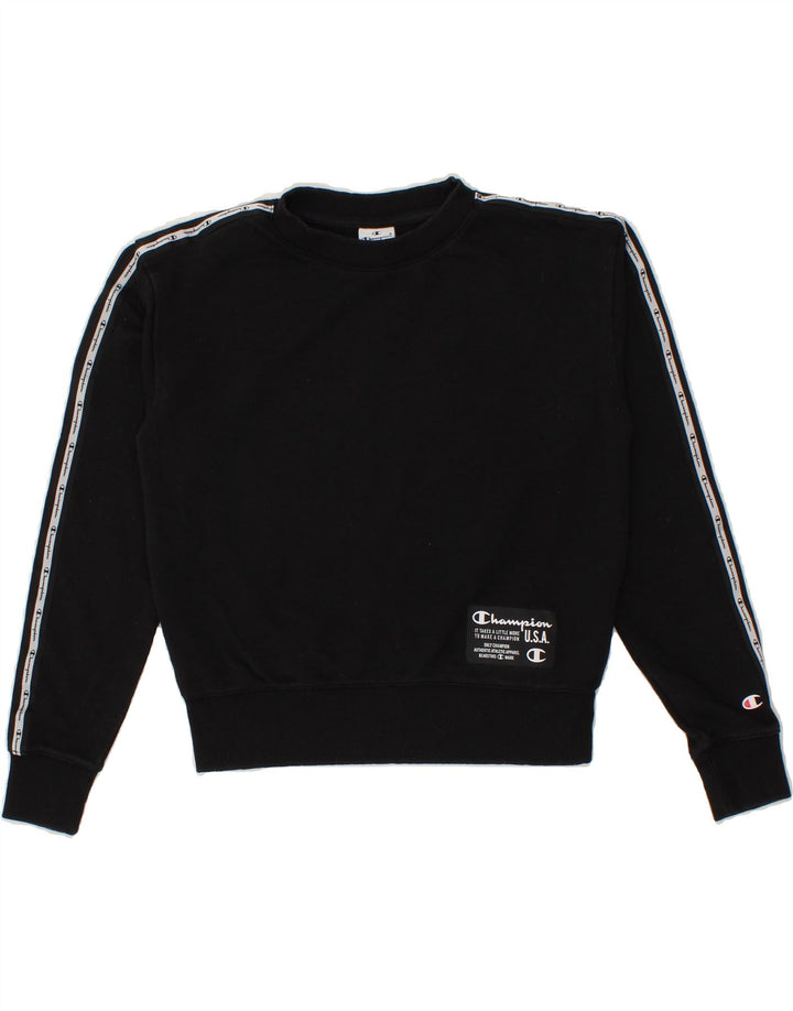 CHAMPION Womens Graphic Sweatshirt Jumper UK 10 Small Black Cotton Vintage Champion and Second-Hand Champion from Messina Hembry 