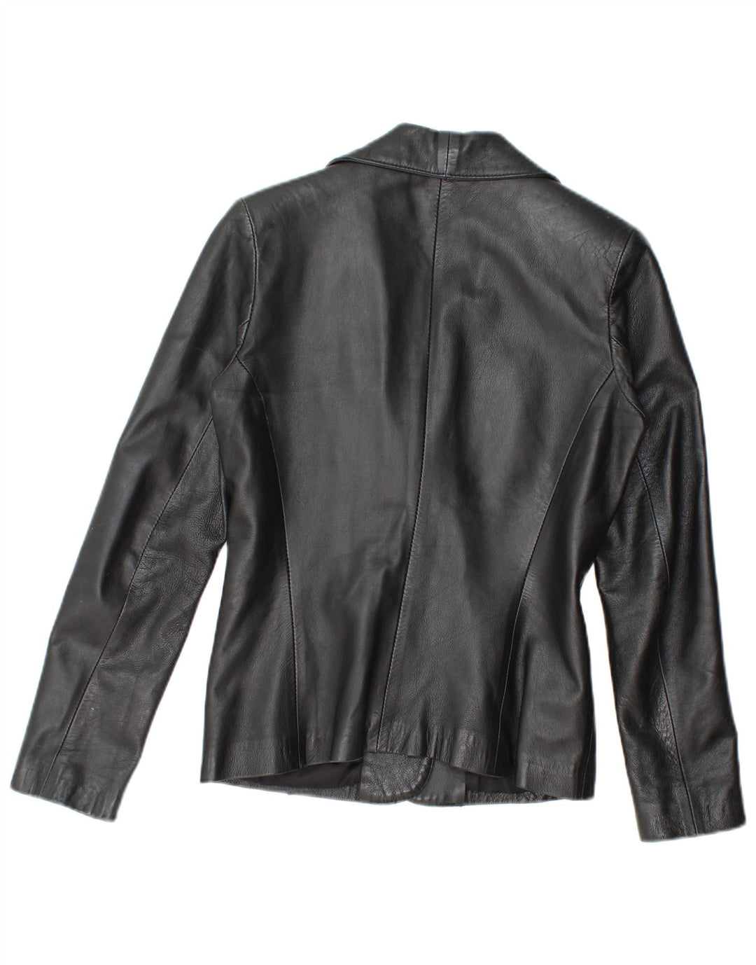 Giacca blazer in pelle vintage da donna a 2 bottoni UK 12 media nera