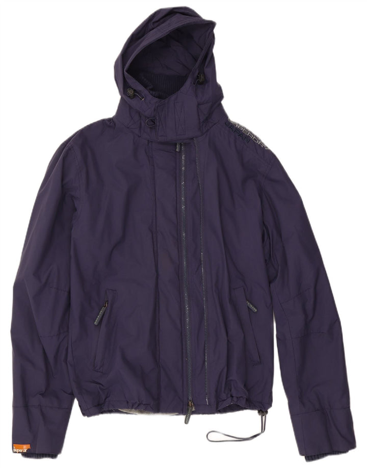 Giacca a vento da donna con cappuccio Superdry UK 16 Large in nylon blu navy