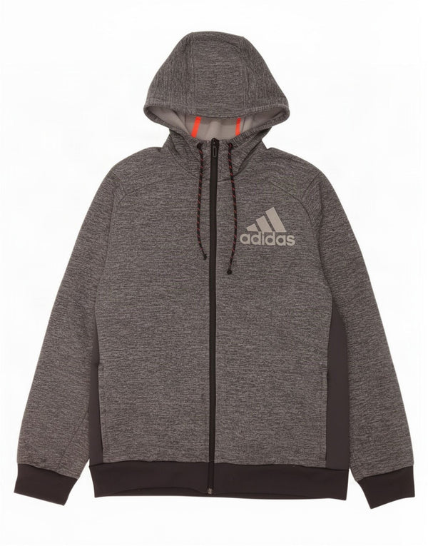Maglione con cappuccio e zip grafica Adidas Climawarm da uomo grande color grigio