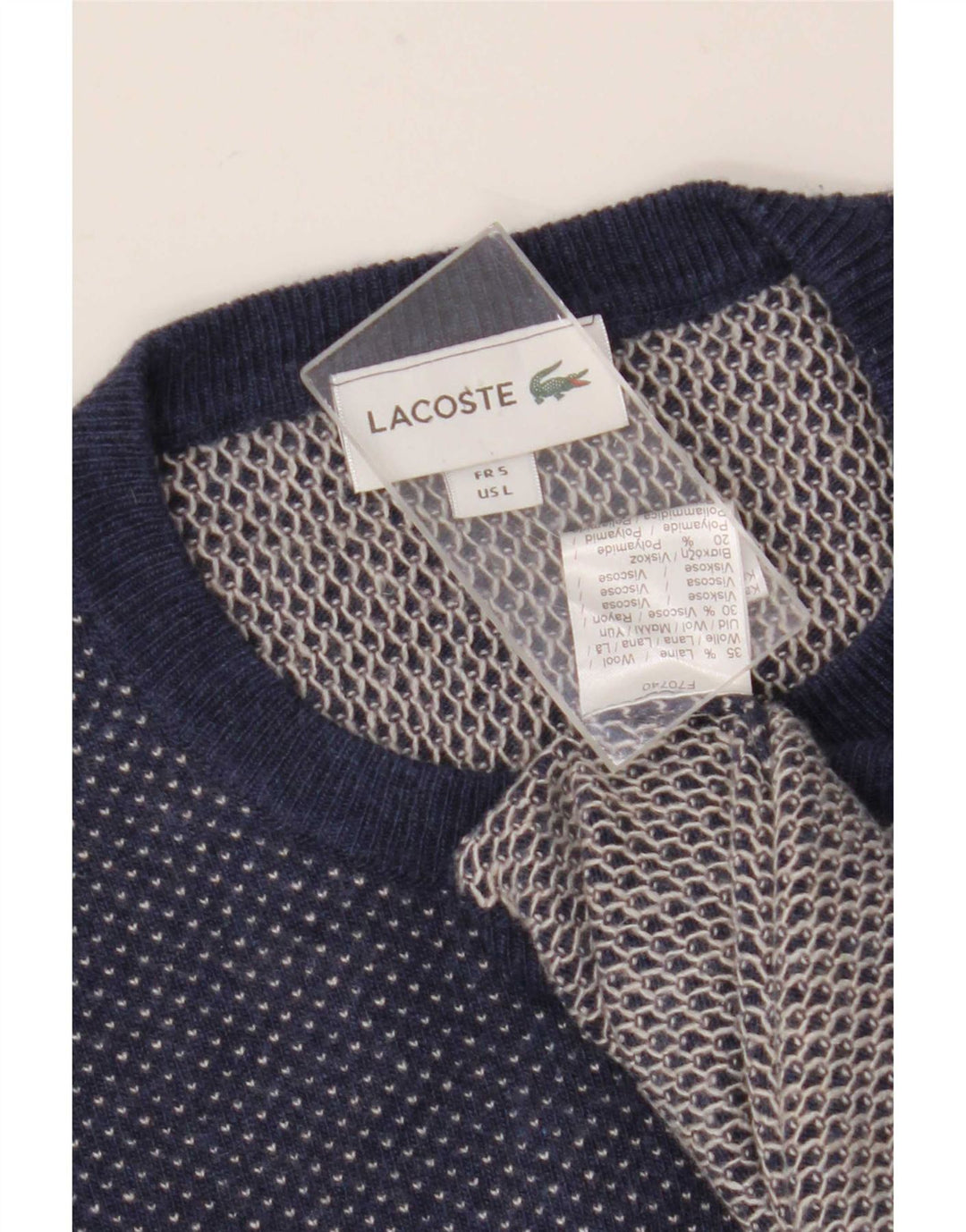 Maglione maglione girocollo da uomo Lacoste taglia 5 grande lana blu navy