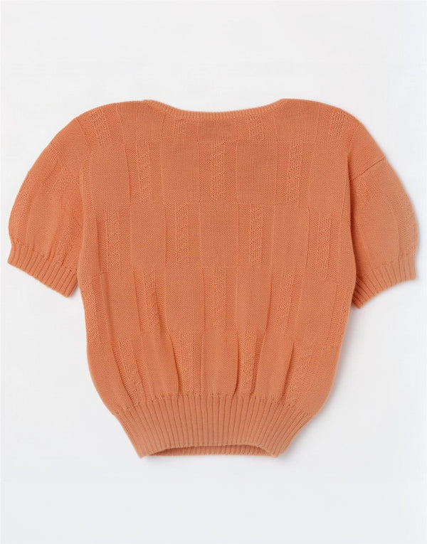 Maglione vintage da donna a maniche corte girocollo UK 16 grande arancione