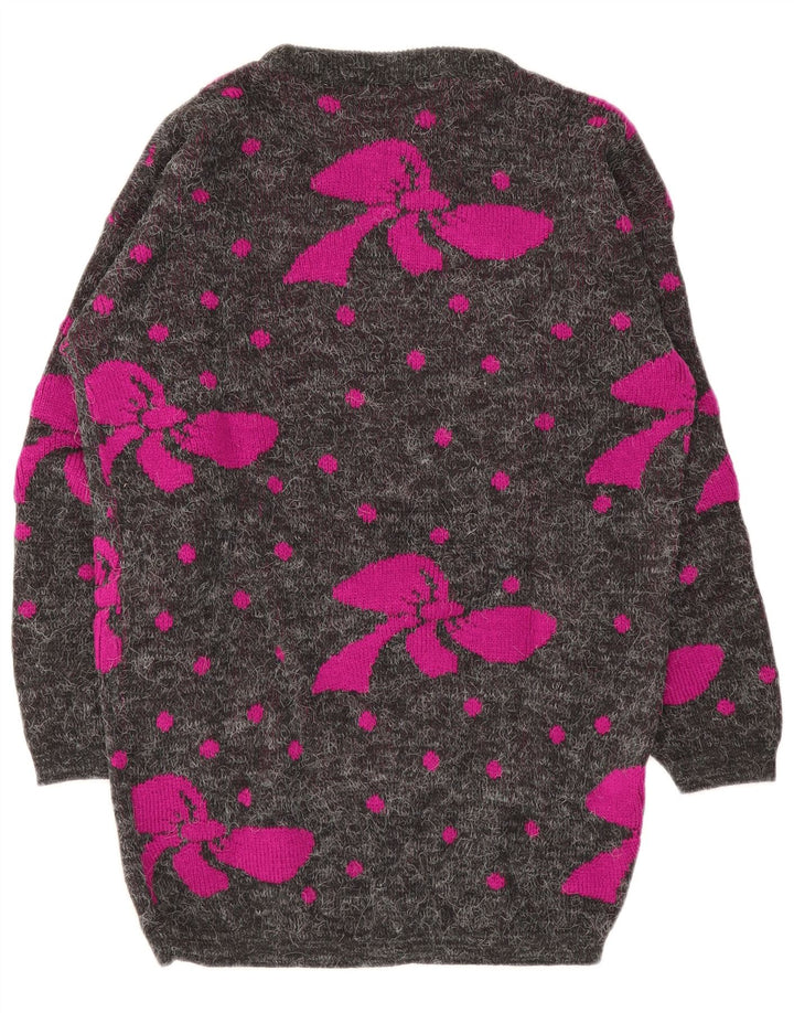 Maglione vintage da donna con scollo a barchetta lungo, taglia unica, grigio maculato