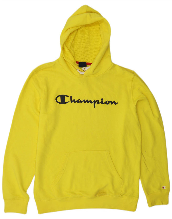 Maglione con cappuccio grafico da uomo Champion grande in cotone giallo