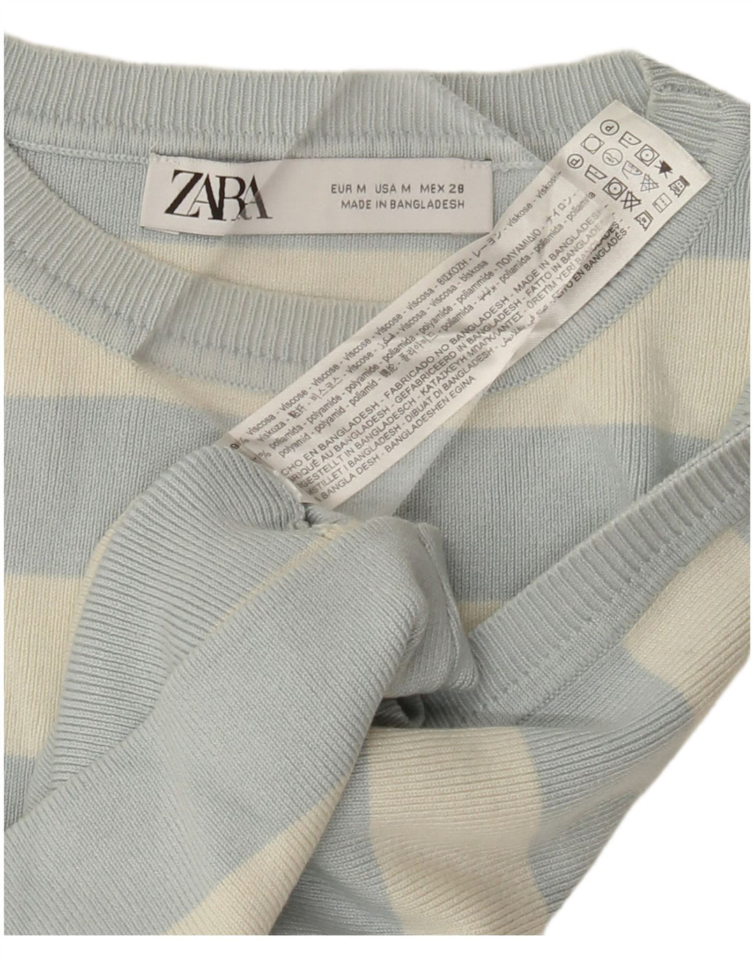 Canotta corta da donna ZARA UK 12 Viscosa a righe blu medio