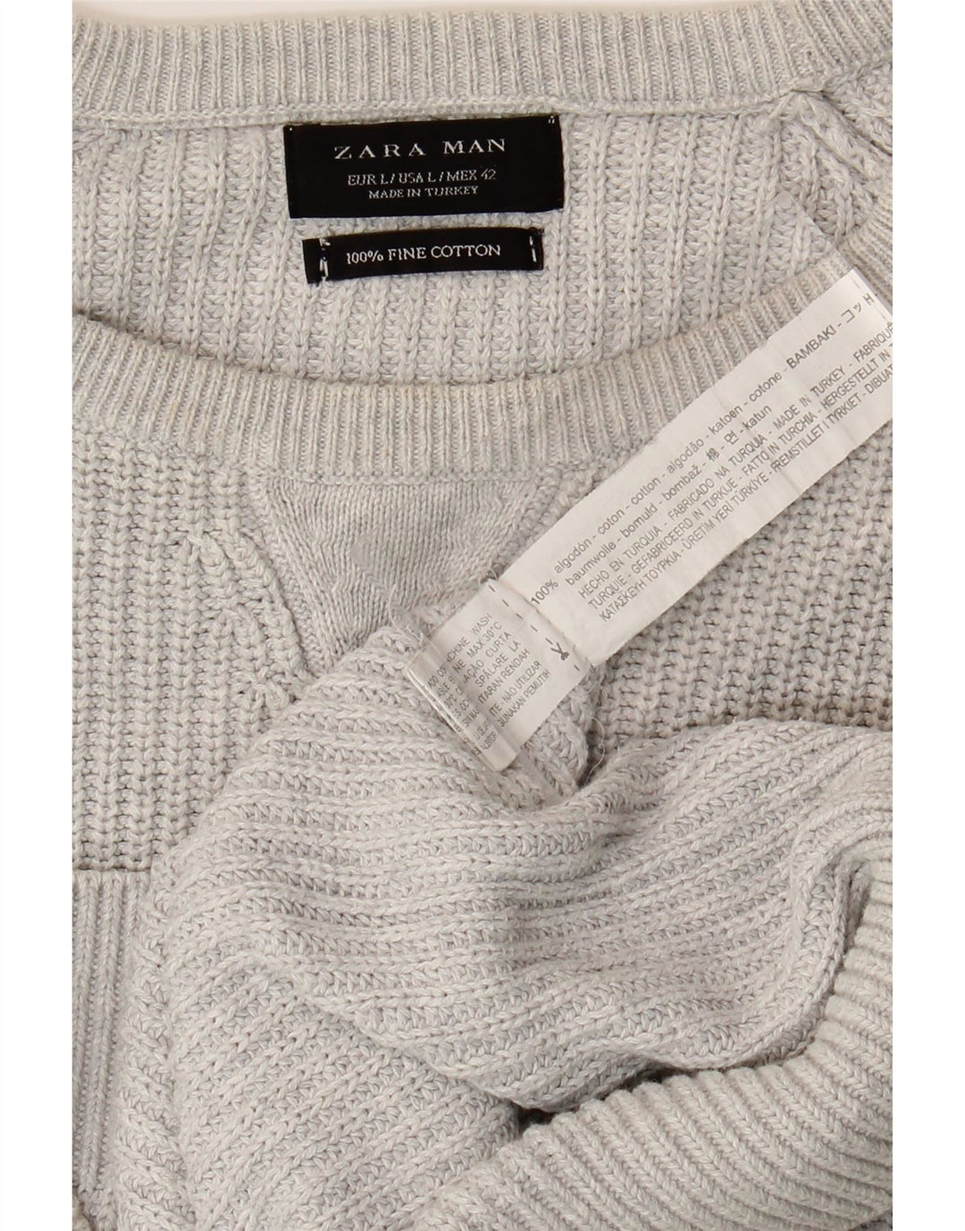 Maglione ZARA da uomo girocollo grande in cotone grigio