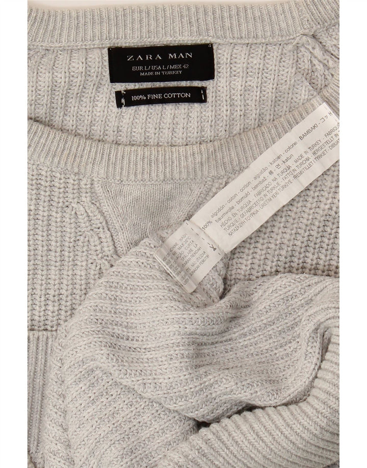 Maglione ZARA da uomo girocollo grande in cotone grigio
