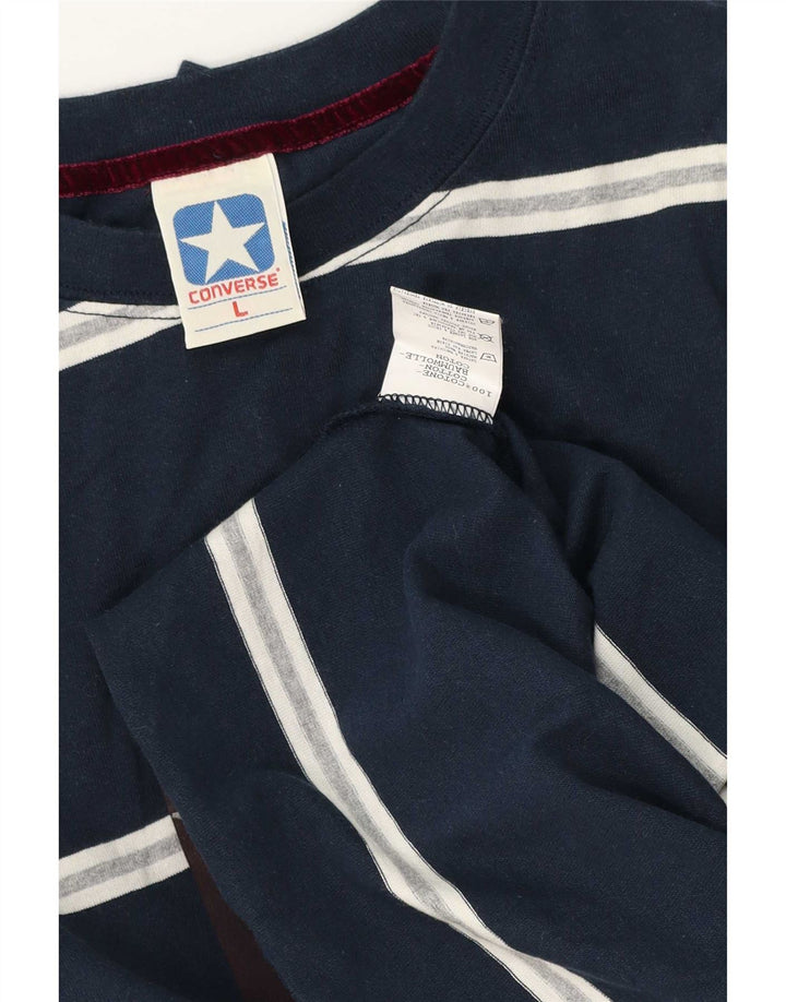 Converse Top grafico da uomo a maniche lunghe in cotone a righe grandi blu navy
