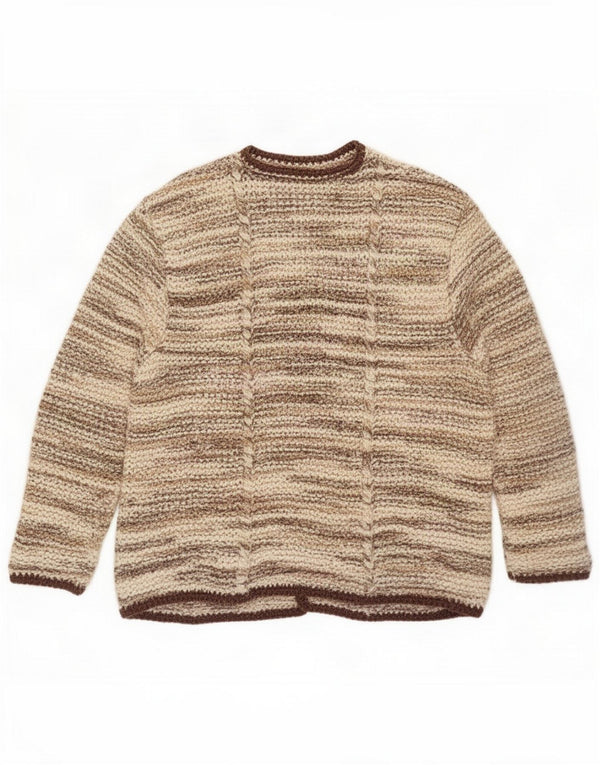 Maglione cardigan vintage da donna UK 16 grande marrone tie dye