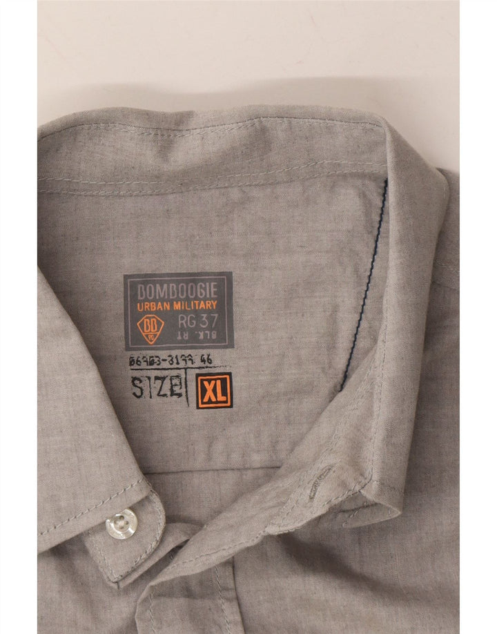 BOMBOOGIE Mens Short Sleeve Shirt XL Grey Cotton Vintage Bomboogie and Second-Hand Bomboogie from Messina Hembry 