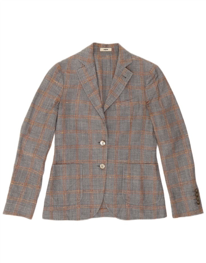 Giacca Blazer da Donna a 2 Bottoni Lardini IT 38 XS Lana a quadri Grigia