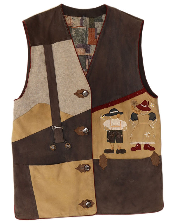 Gilet da donna VINTAGE in pelle scamosciata con grafica EU 38 Medium multicolore Colourblock