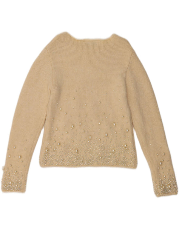 Maglione corto con scollo a barca da donna Zara UK 10 piccolo bianco sporco maculato