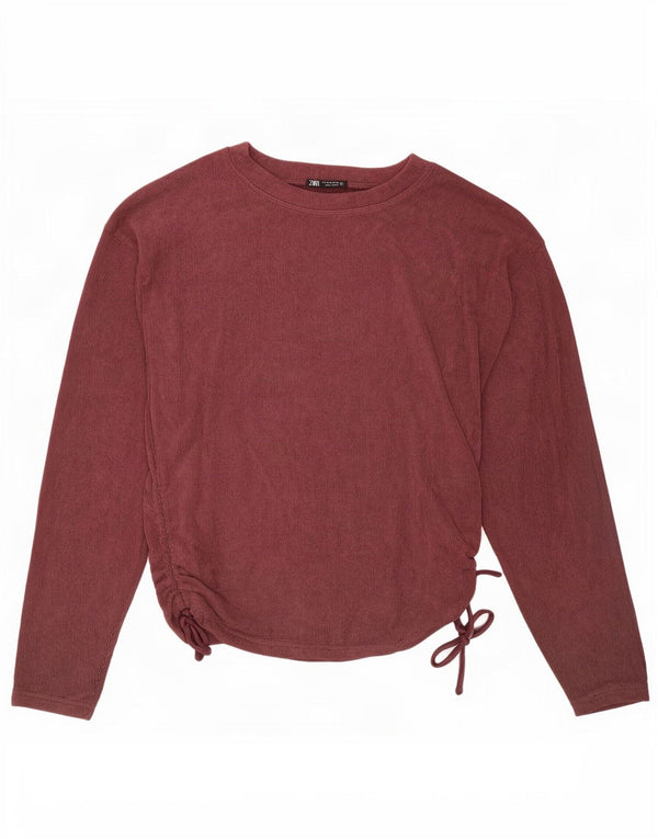 Top in velluto da donna Zara a maniche lunghe UK 14 Poliestere bordeaux medio
