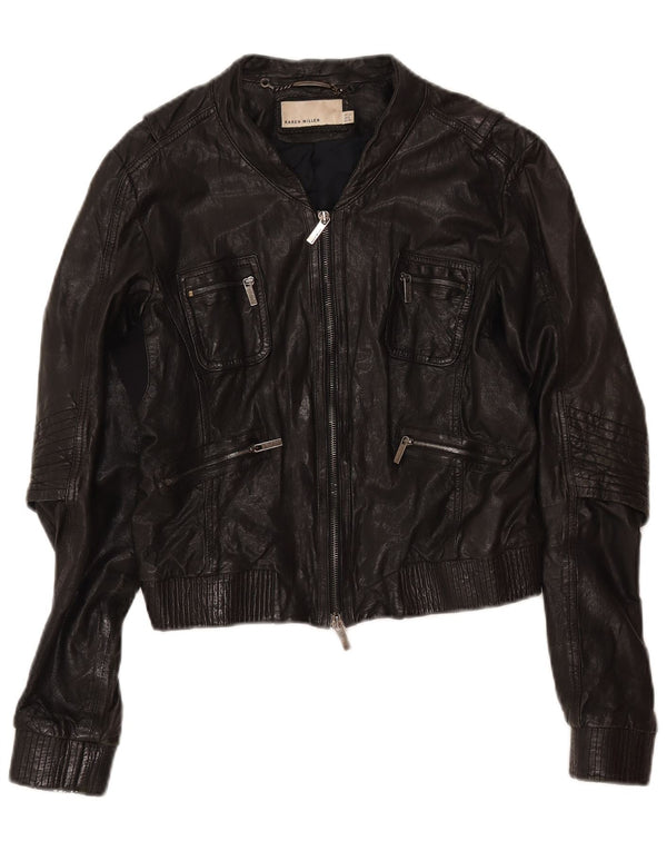 KAREN MILLEN Womens Bomber Bomber Jacket UK 12 Medium Black Leather