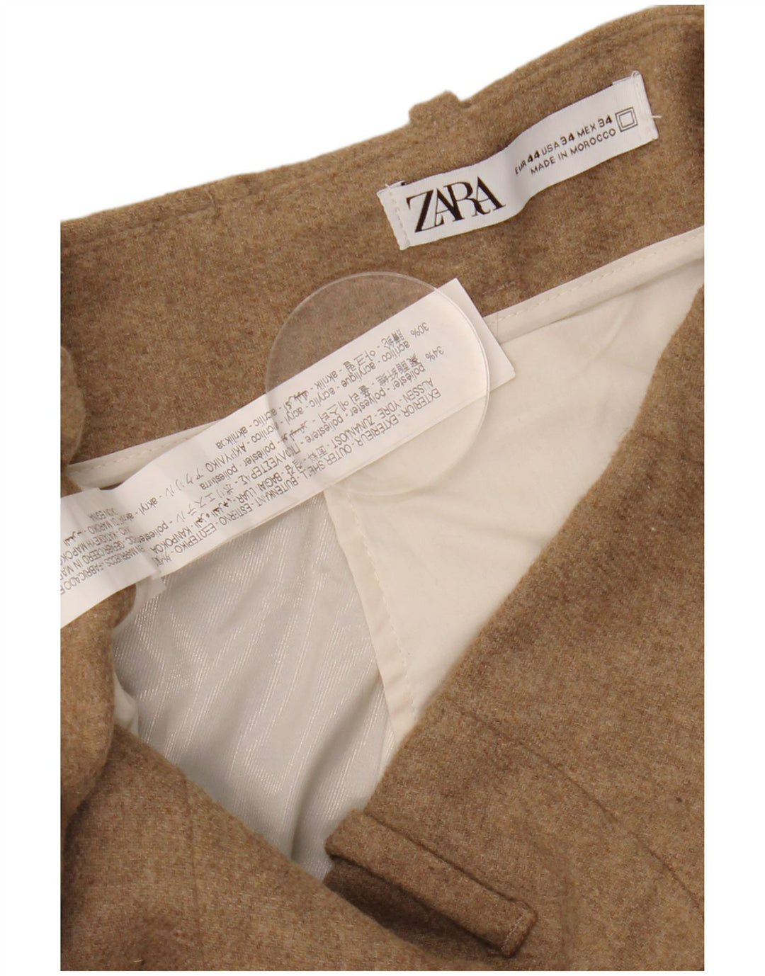 Pantaloni chino con pegging da uomo Zara EU 44 Large W34 L30 Poliestere beige