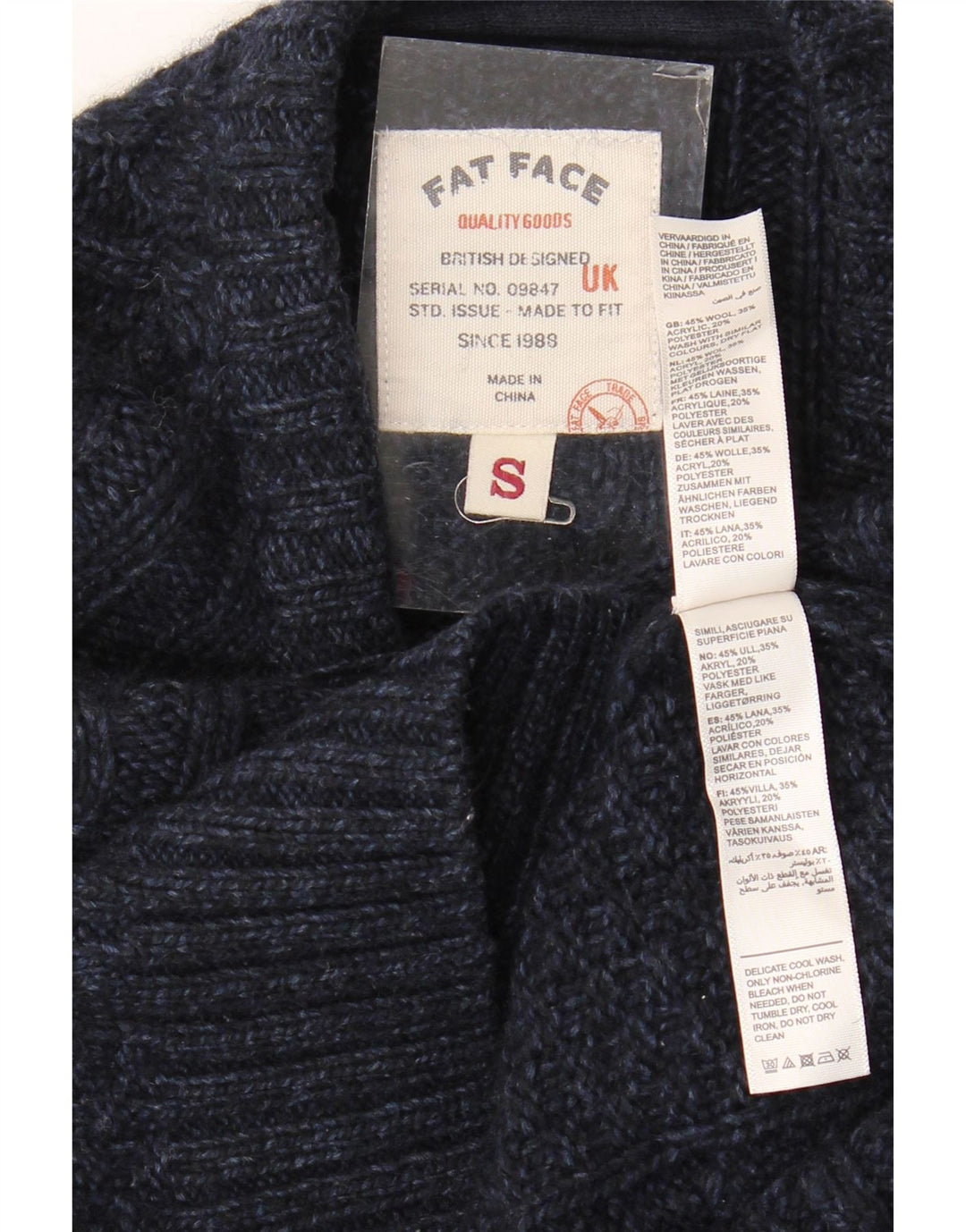 Maglione da uomo con scollo a barca Fat Face piccolo in lana blu navy