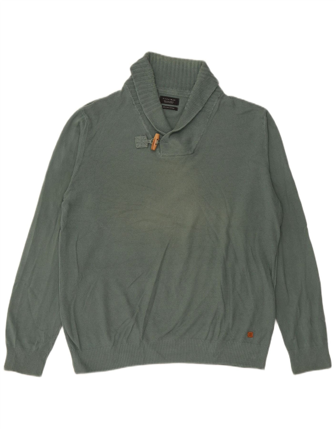 Maglione Zara da uomo con collo a scialle grande in cotone verde