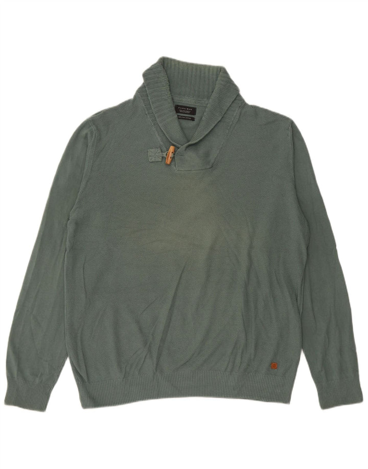 Maglione Zara da uomo con collo a scialle grande in cotone verde