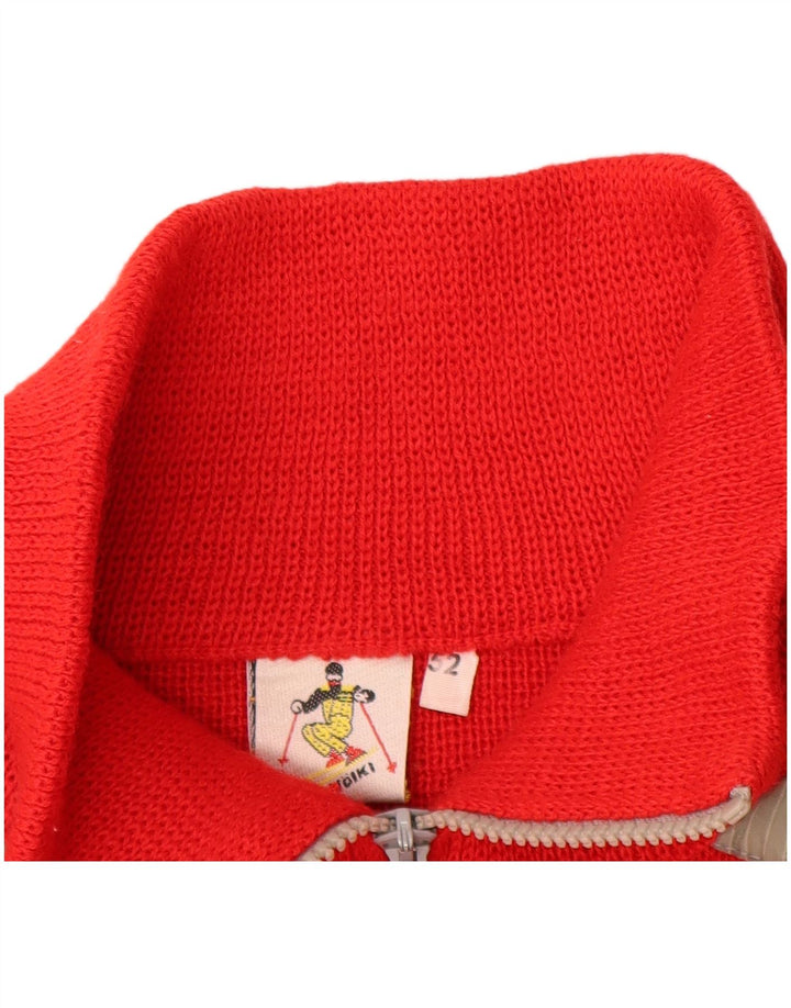Maglione Volkl da uomo con zip e collo IT 52 Large rosso in lana color block
