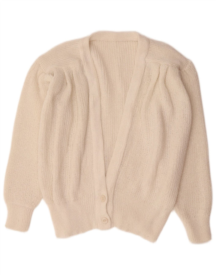 Maglione cardigan da donna vintage UK 14 bianco medio