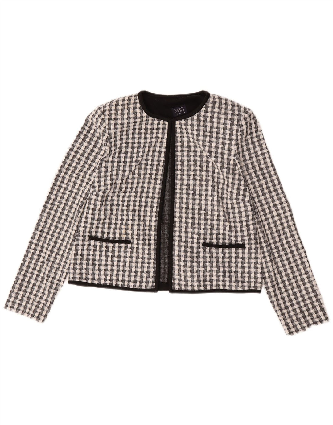Giacca Bolero da donna Marks & Spencer UK 12 poliestere medio nero a quadri