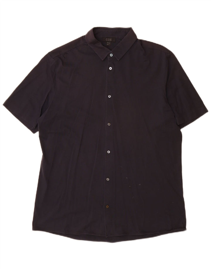 Camicia Cos da uomo a maniche corte grande in cotone blu navy