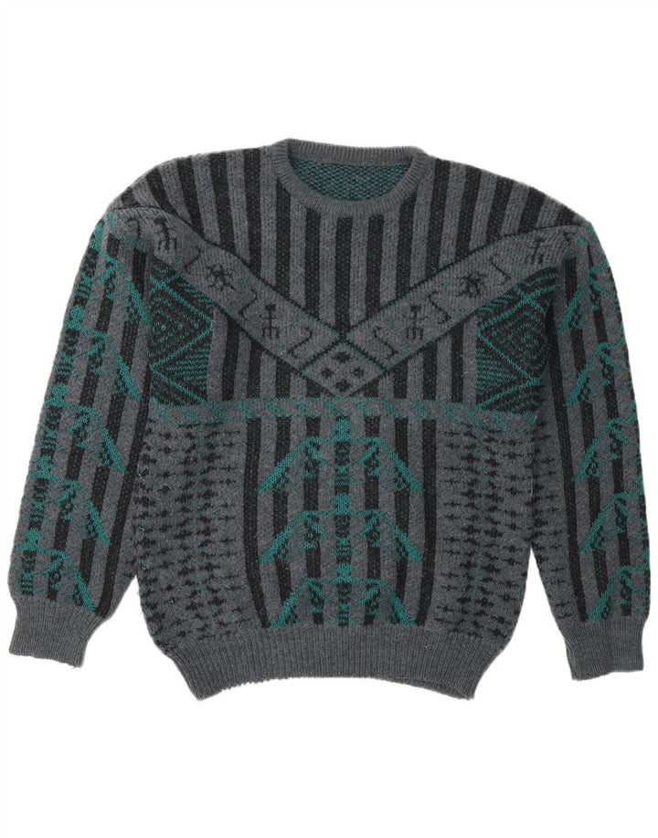 Maglione girocollo grafico da uomo vintage retrò a righe grigio medio