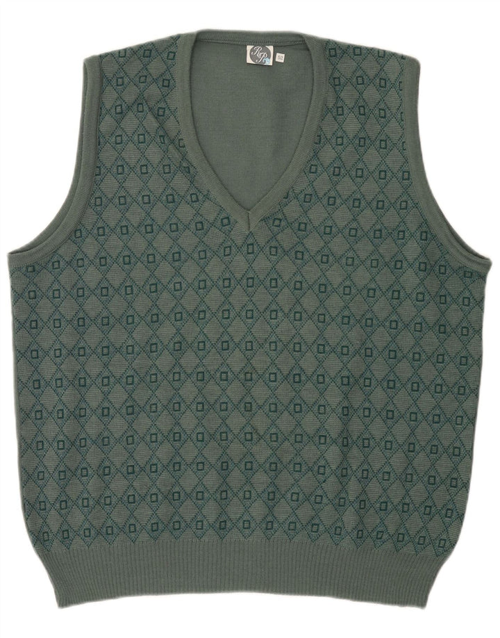 Canotta vintage da uomo IT 52 Lana geometrica verde grande