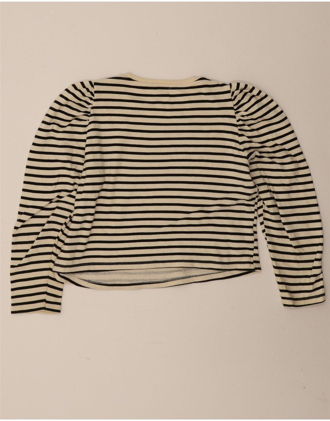 Top corto da donna Zara a maniche lunghe UK 16 grande a righe bianco sporco