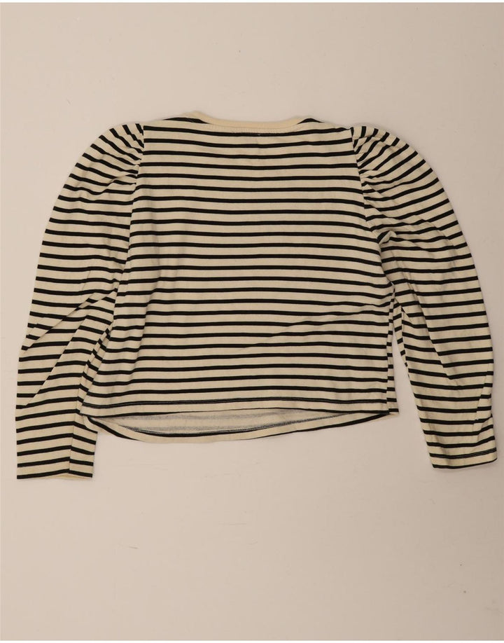 Top corto da donna Zara a maniche lunghe UK 16 grande a righe bianco sporco