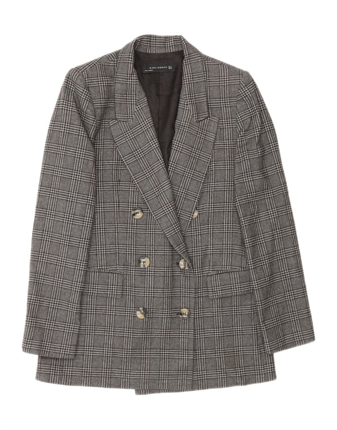 Giacca blazer doppiopetto da donna Zara UK 10 piccolo poliestere a quadri grigio
