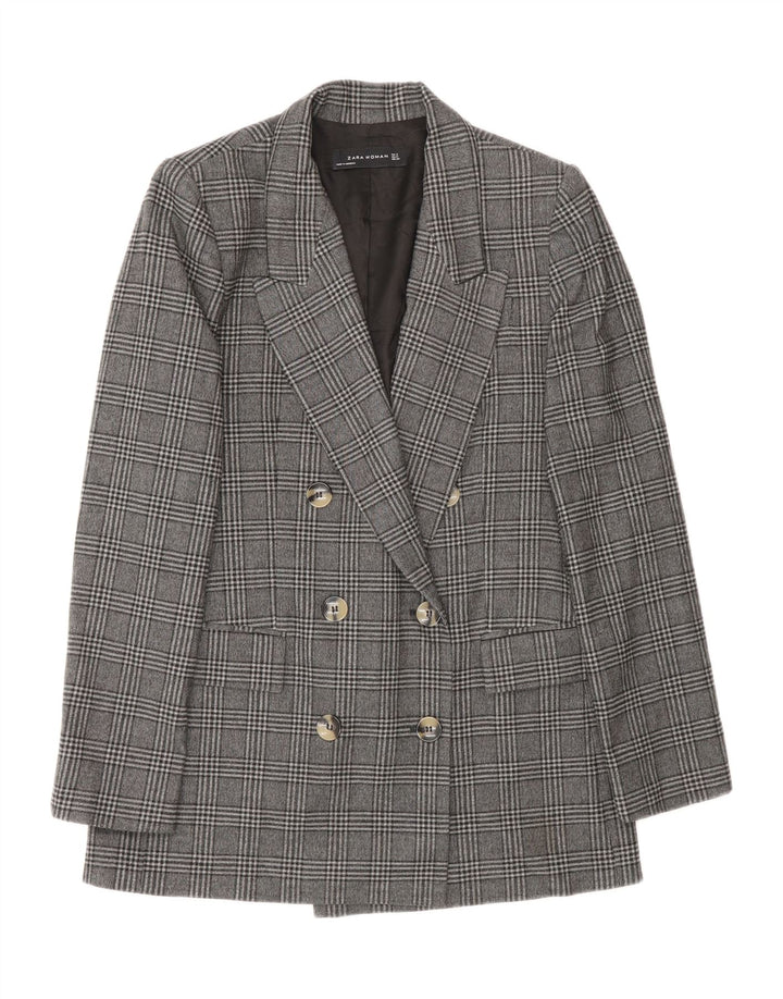 Giacca blazer doppiopetto da donna Zara UK 10 piccolo poliestere a quadri grigio