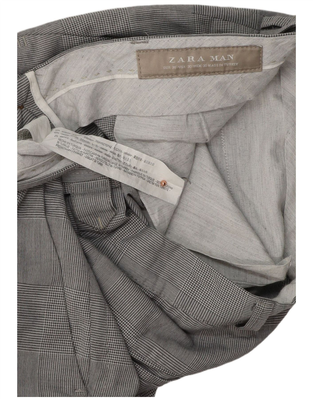 Pantaloni chino slim da uomo ZARA EU 38 Small W30 L31 pied de poule grigio