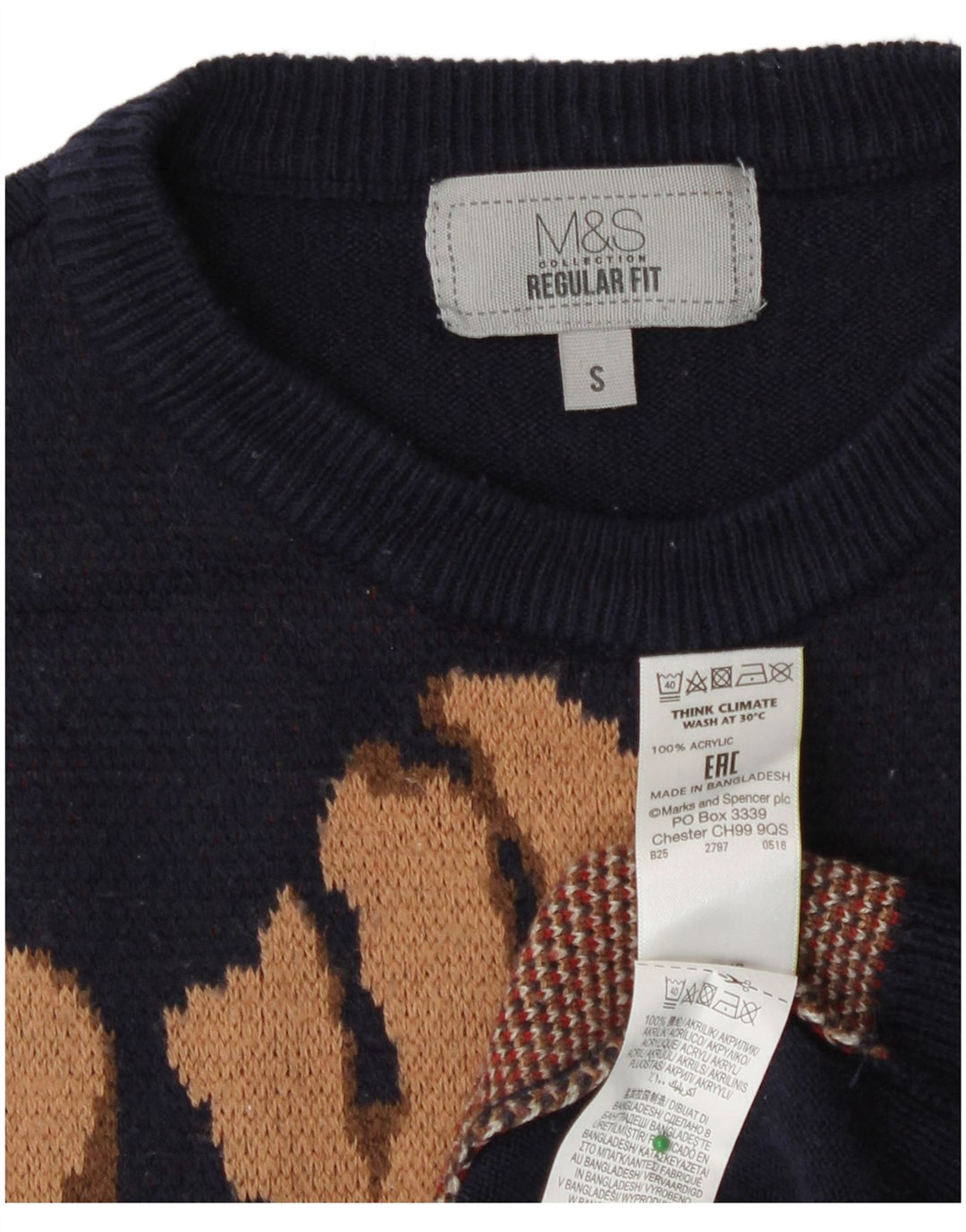 Maglione maglione girocollo con grafica da donna Marks & Spencer UK 10 Small Navy Bl