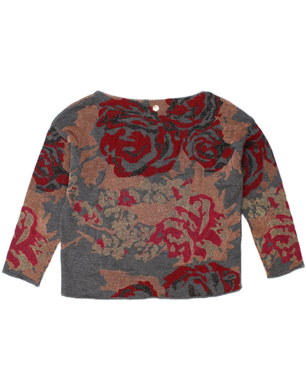 LIU JO Womens Crop Top 3/4 Sleeve UK 12 Medium Grey Floral