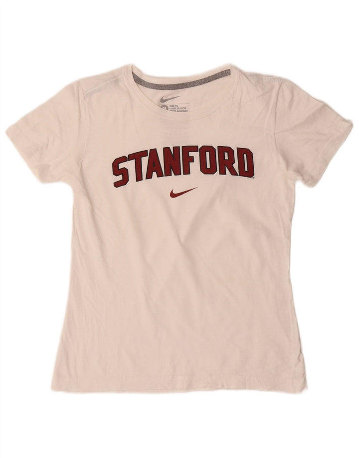 T-shirt grafica NIKE Stanford slim fit da donna, taglia UK 12, colore bianco medio