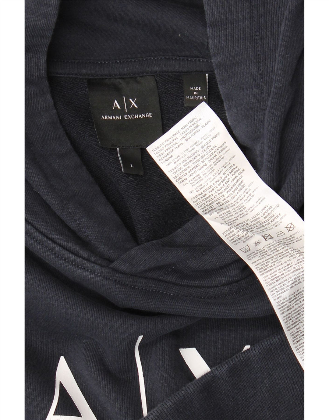 ARMANI EXCHANGE Felpa con cappuccio grafica da uomo, grande, in cotone blu navy