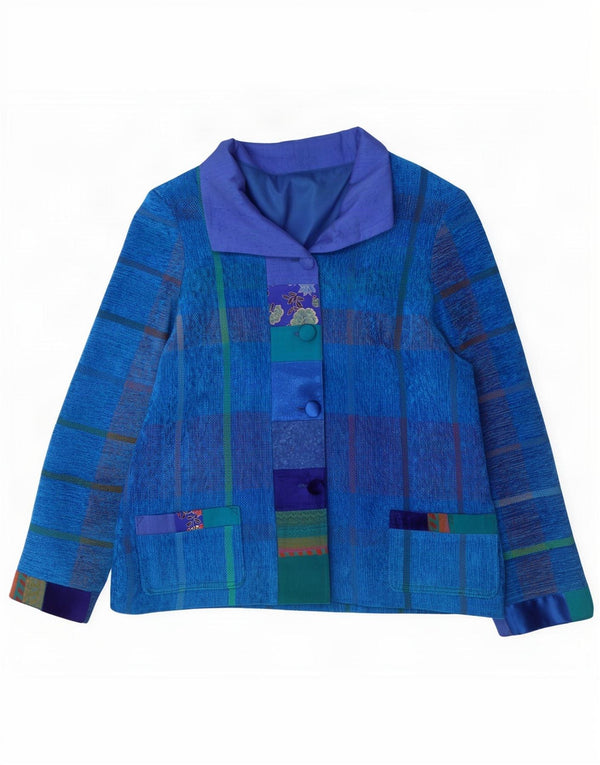 Giacca blazer vintage da donna a 4 bottoni UK 14 a righe blu medio