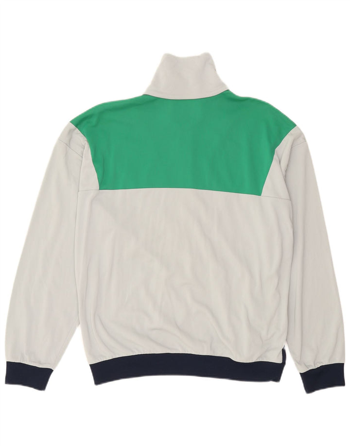 Giacca da tuta da uomo vintage grande in poliammide color block bianco