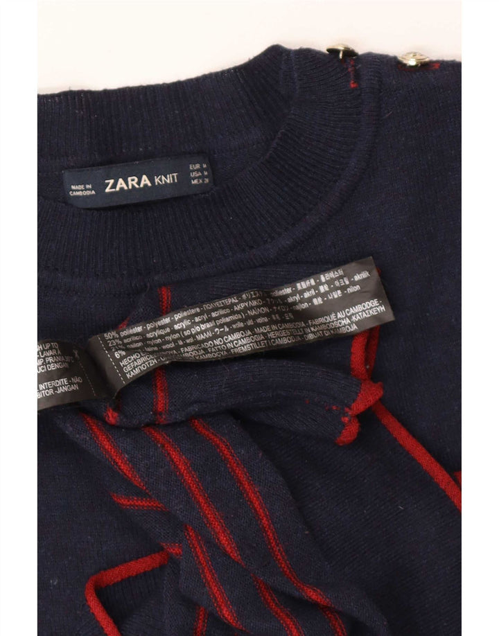 Maglione maglione girocollo da donna Zara UK 14 medio a righe blu navy