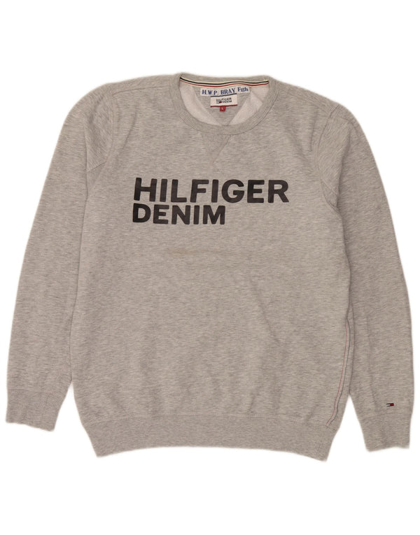 Tommy Hilfiger Felpa grafica da uomo Maglione grande cotone grigio