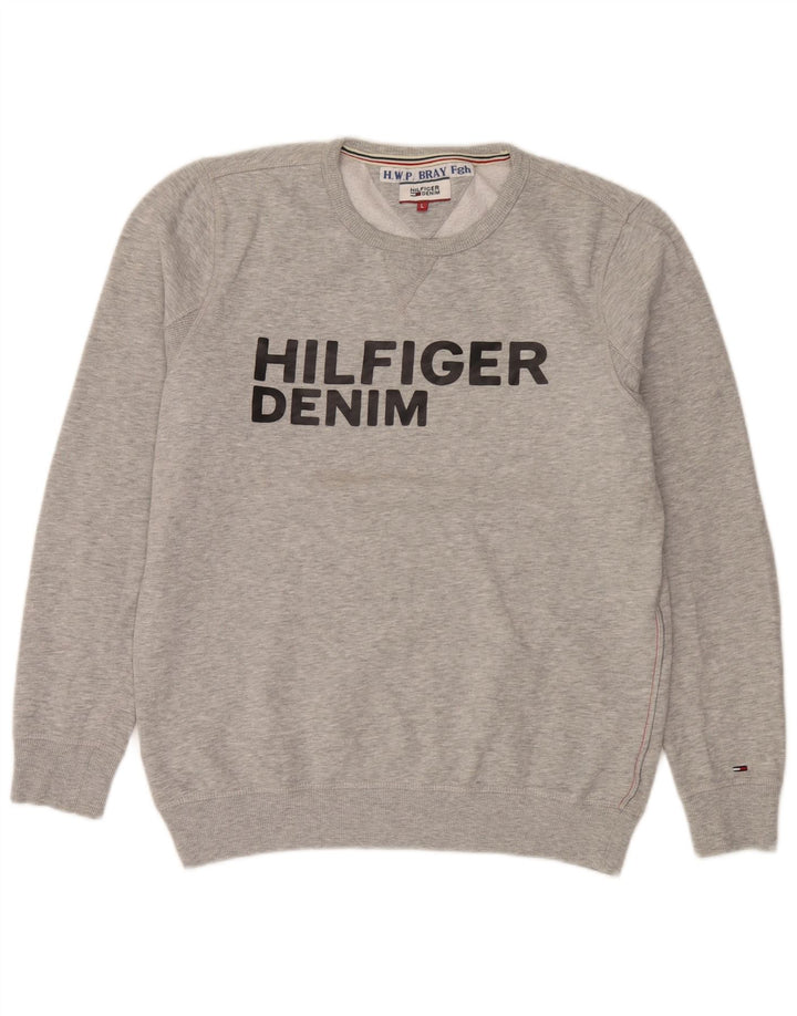 Tommy Hilfiger Felpa grafica da uomo Maglione grande cotone grigio