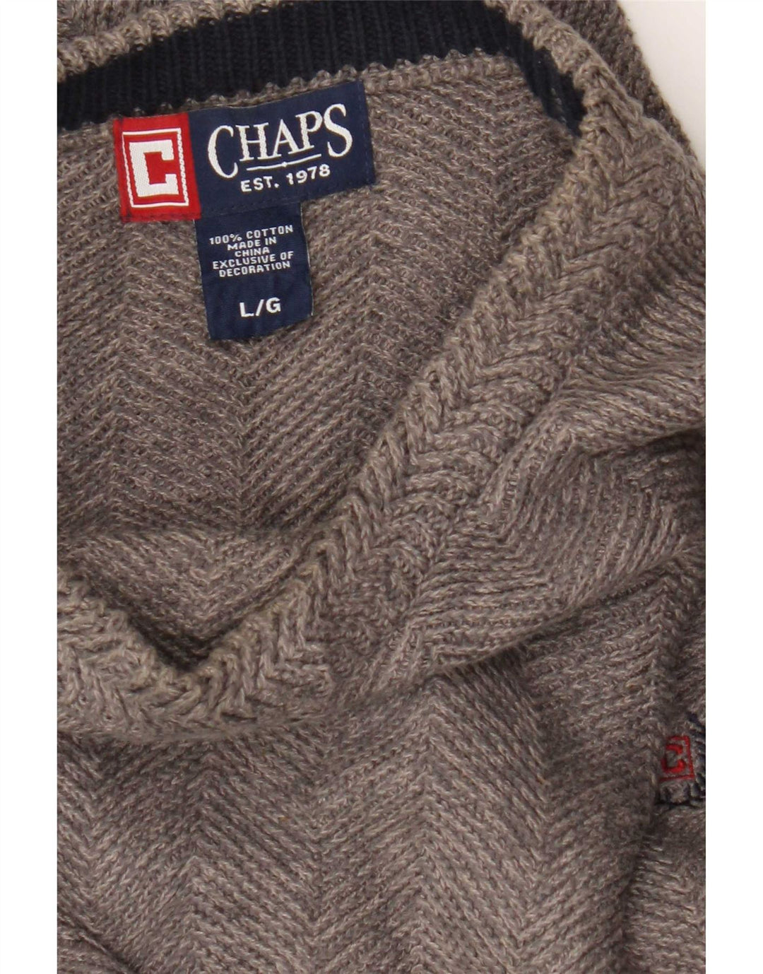 Chaps Uomo Maglione Girocollo Maglione Grande Cotone Grigio a Spina di Pesce